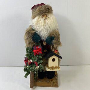 Vintage Santa Decoration Red Coat Hat Wreath Birdhouse Gifts Faux Fur Details